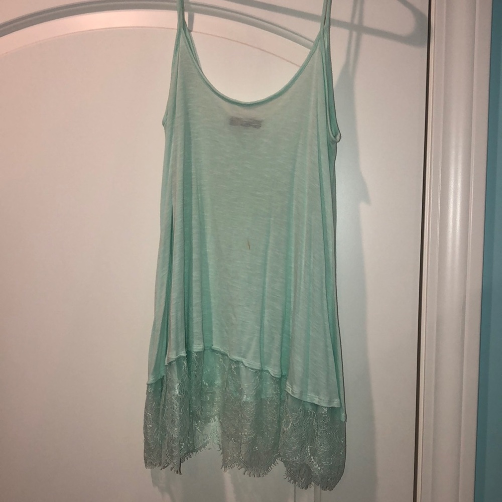 Blue Tank Top with Lace at Bottom